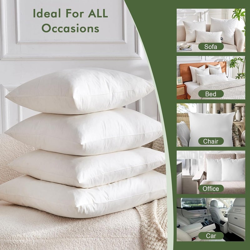 TOPGREEN حشوات وسادة من الريش السفلي 14x14، مجموعة من 2، غلاف قطن عضوي 100%، وسائد مربعة زخرفية ناعمة لغرفة المعيشة أو الأريكة أو السرير (أبيض) - Image 4