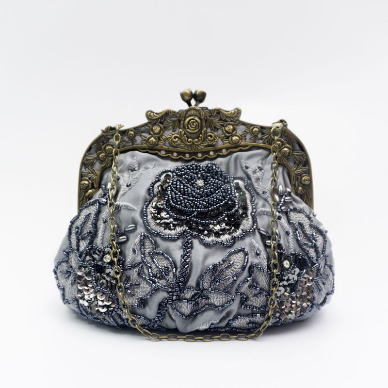 Now "Kai Weili Rose Embroidered Sequins Embroidered Beads Evening Bag Retro Dress Party Cheongsam Handbag - Image 1