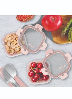 BEOLA Set of 2 Glass Food Storage Containers with Airtight Lids and Silicone Protection, Leakproof Food Organizer, Freezer, Dishwasher, Microwave Safe, Kitchen Organizer for Food (320ml, Blush Pink)  - Image 4