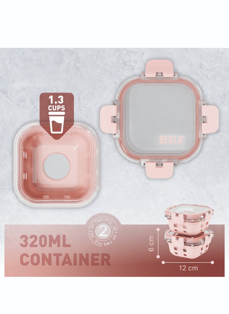 Set of 2 Glass Food Storage Containers with Airtight Lids and Silicone Protection, Leakproof Food Organizer, Freezer, Dishwasher, Microwave Safe, Kitchen Organizer for Food (320ml, Blush Pink) - pzsku/Z4F66D47DE54CA49956B1Z/45/_/1722164669/f1543e01-ef37-4aca-8683-a2be546c5322