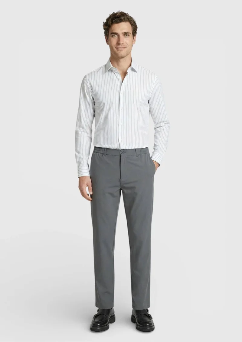 RAMSEY Grey Weaving Jogging Fit Casual Cotton Blended Trousers