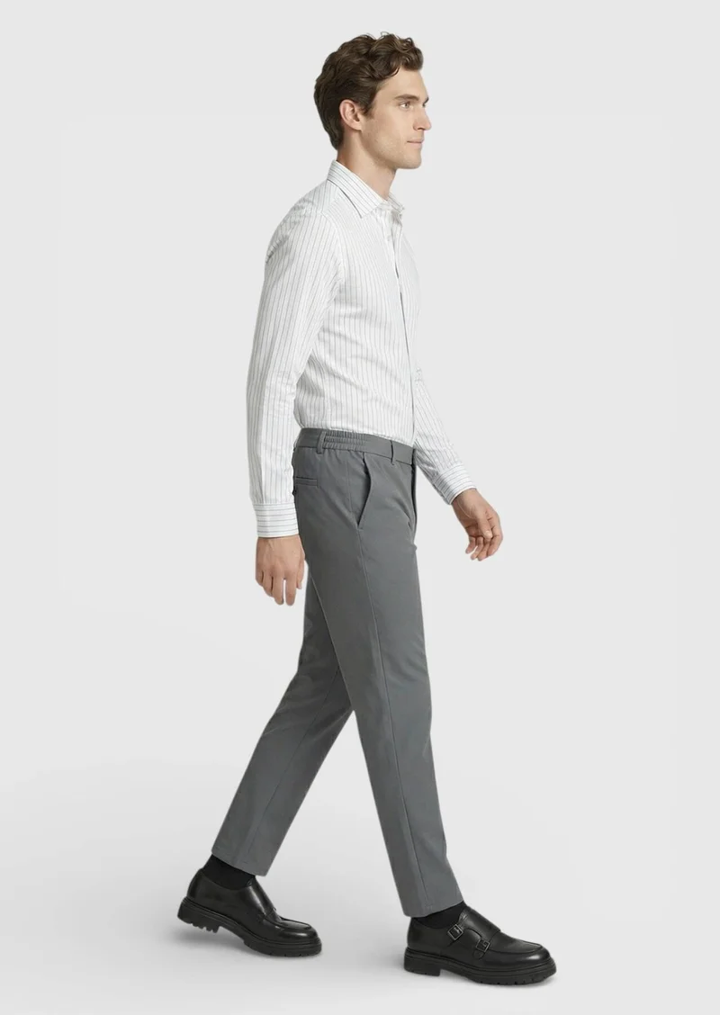 RAMSEY Grey Weaving Jogging Fit Casual Cotton Blended Trousers