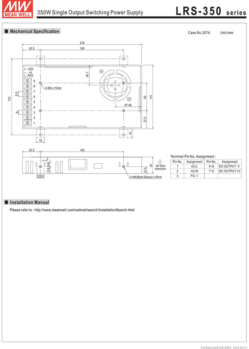 Mean Well LRS-350-48 350.4W 48V 7.3 Amp Single Output Switchable Power - Image 5