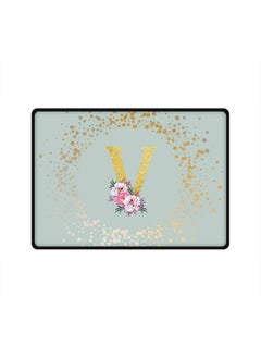 Stylizedd Designer Gaming Mouse Pad Anti-Skid Mousepad Large Keyboard Mouse Pad Desk Mat Custom Monogram Initial Letter Floral Pattern Alphabet - V(Light Grey)  - Image 1