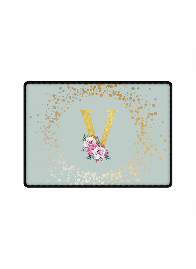 Stylizedd - Designer Gaming Mouse Pad Anti-Skid Mousepad Large Keyboard Mouse Pad Desk Mat Custom Monogram Initial Letter Floral Pattern Alphabet - V(Light Grey) - Image 1
