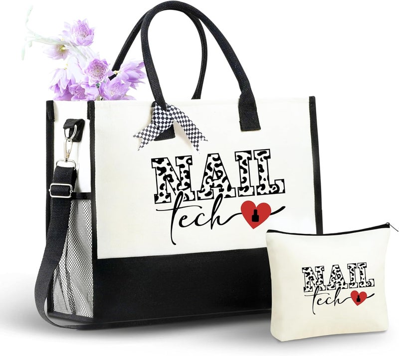 INNObeta InnoBeta Nail Tech Gifts Canvas Tote Bag with Top Zipper Closure and Shoulder Strap for Birthday Christmas and Every Special Occasion - Image 1