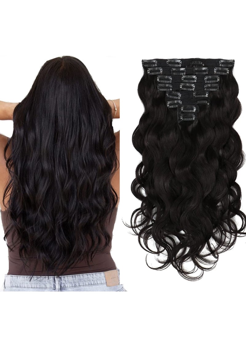 JIAMEISI - Body Wave Clip in Hair Extensions for Women,18Inch Human Hair Clip in Hair Extensions Body Wave #1B Natural Black Color Full Head 8Pcs with 20Clips 120Gram - Image 1
