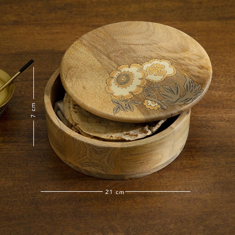 Ellementry Ellementry Fleur Dor Roti Box Handmade Chapati Box with Wooden Lid FoodGrade BPAFree Stylish Casserole for Serving Rotis Parathas Flatbreads Kitchen Organizer Storage Solution  - Image 4