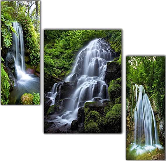 HELGA Waterfall 6MM MDF Framed Set of 3 Digital Reprint 15 inch x 18 inch Painting