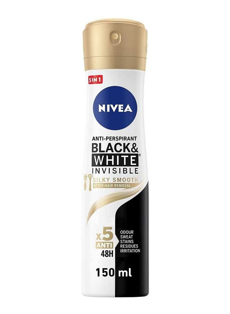 Nivea بخاخ مزيل العرق السلس غير المرئي باللونين الأسود والأبيض للنساء 150 مل