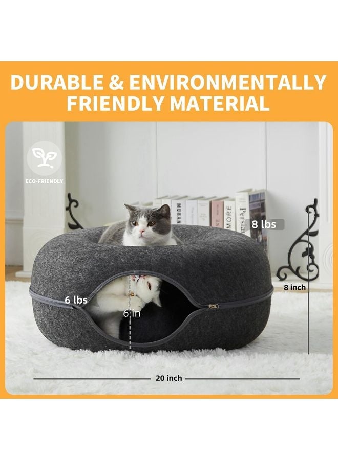 MOWKIT Cat Cave Bed for Indoor Cats, Detachable Round Felt Tunnel with Washable Interior for Cat House and Play (20 Inch, Dark Grey) - Image 2