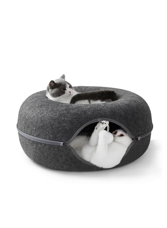 MOWKIT Cat Cave Bed for Indoor Cats, Detachable Round Felt Tunnel with Washable Interior for Cat House and Play (20 Inch, Dark Grey) - Image 1