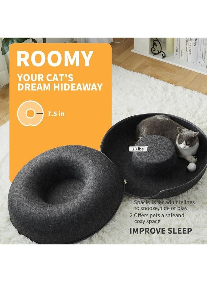 MOWKIT Cat Cave Bed for Indoor Cats, Detachable Round Felt Tunnel with Washable Interior for Cat House and Play (20 Inch, Dark Grey) - Image 5