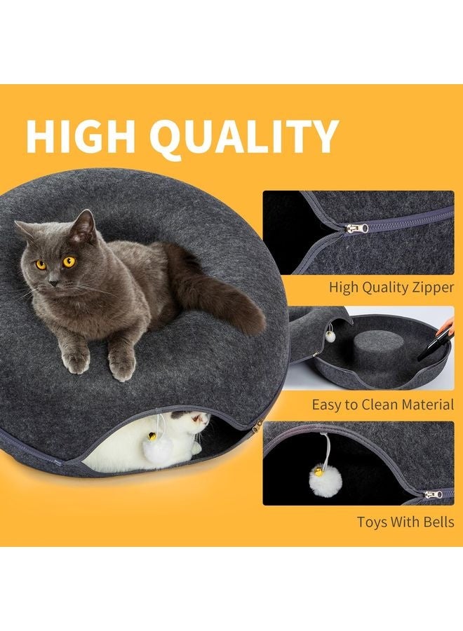 MOWKIT Cat Cave Bed for Indoor Cats, Detachable Round Felt Tunnel with Washable Interior for Cat House and Play (20 Inch, Dark Grey) - Image 4