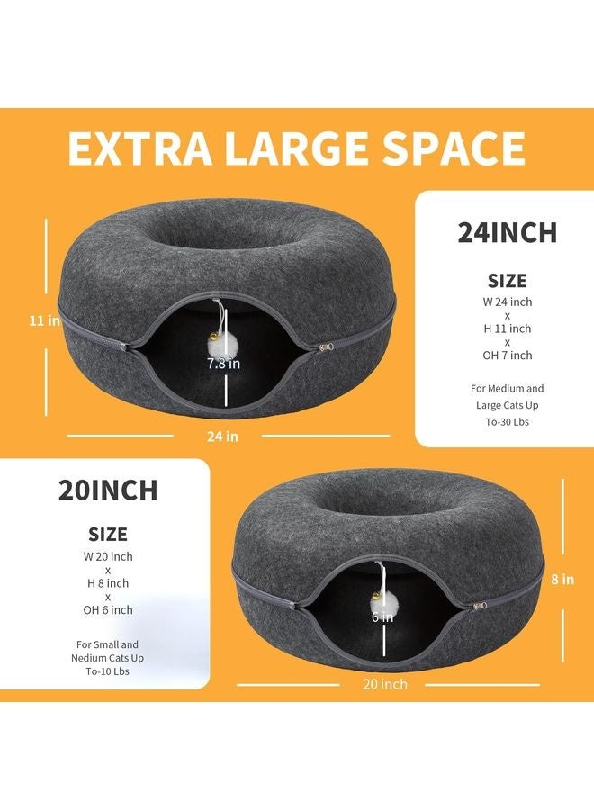 MOWKIT Cat Cave Bed for Indoor Cats, Detachable Round Felt Tunnel with Washable Interior for Cat House and Play (20 Inch, Dark Grey) - Image 3