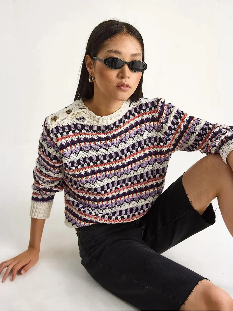 Bianco Lucci LUCCI Ethnic Patterned Knit Sweater