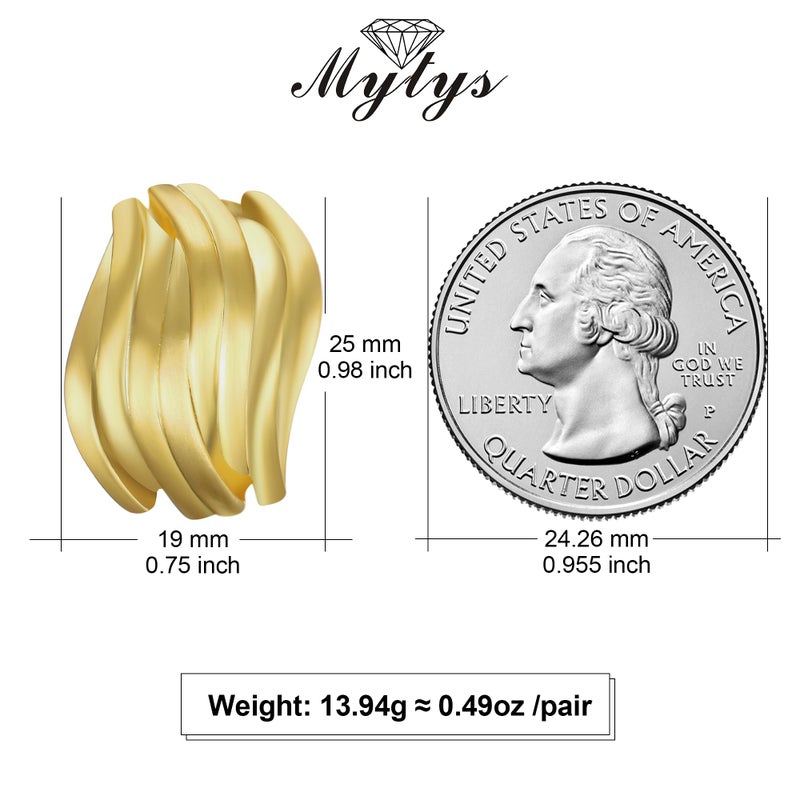 Mytys Two Tone Huggie Hoop Earrings Cross Over Design Twisted Rope Silver Gold Statement Wide Band Clip On Hoops for Women Fashion Jewelry Gift (Wave Gold) - Image 4