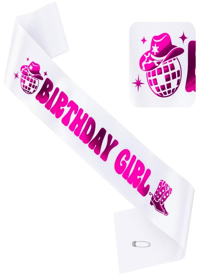 BAHABY Birthday Girl Sash Hot Pink Disco Cowgirl Birthday Sash for Women Girls Western Cowgirl Party Favors - Image 1