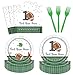 Utolily 96 Pcs Football First Birthday Plates and Napkins Party Supplies Set for 24 Guests Its Game Time First Year Down Decorations Game On Football Boy Birthday Party Plates Fork Napkins Tableware - Image 3