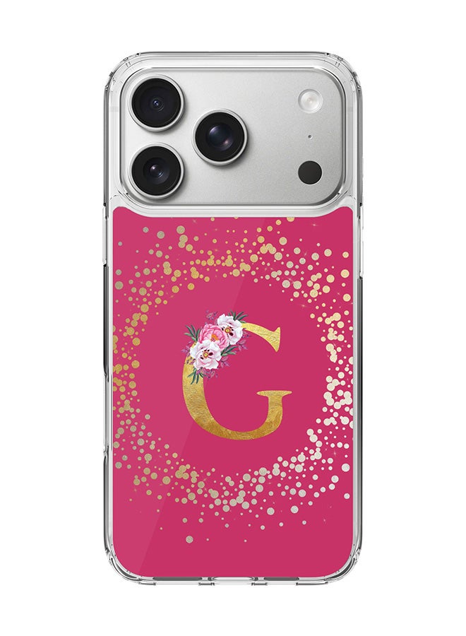 Stylizedd Classic Clear MagSafe Case for iPhone 17 Pro , Hybrid Soft Case Flexible Edges Anti Drop TPU PC Gel Thin Transparent Cover [ Designed for iPhone 17 Pro ] - Custom Monogram Initial Letter Floral Pattern Alphabet - G ( Deep Pink Rose )