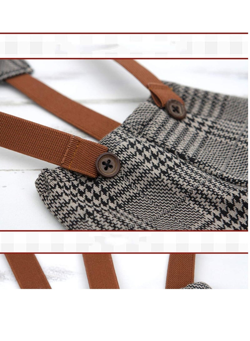 KASTWAVE Newborn Photography Props Stripes Cool Boy Retro Plaid Suspenders Flat Bottom Cab Cap Photography Props Duck Tongue Hat Suit Boys Clothing (Dark Gray)  - Image 4