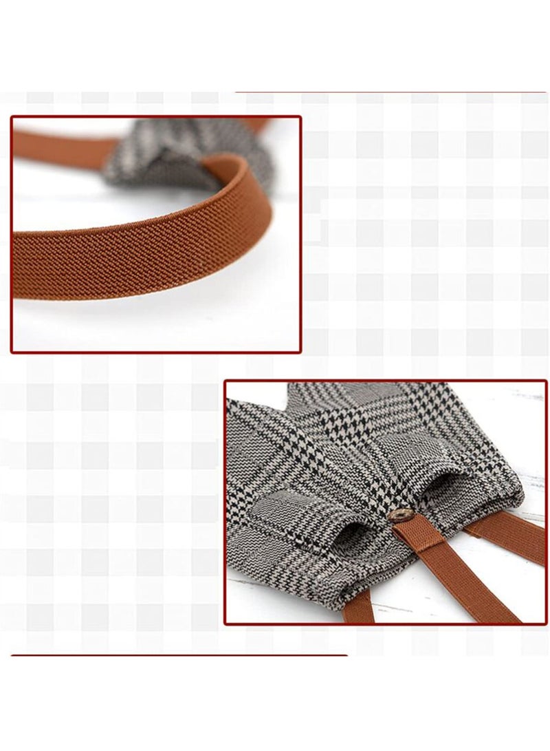 KASTWAVE Newborn Photography Props Stripes Cool Boy Retro Plaid Suspenders Flat Bottom Cab Cap Photography Props Duck Tongue Hat Suit Boys Clothing (Dark Gray)  - Image 3