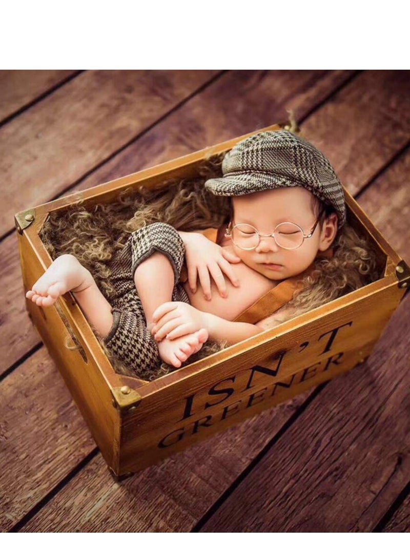 KASTWAVE Newborn Photography Props Stripes Cool Boy Retro Plaid Suspenders Flat Bottom Cab Cap Photography Props Duck Tongue Hat Suit Boys Clothing (Dark Gray)  - Image 2