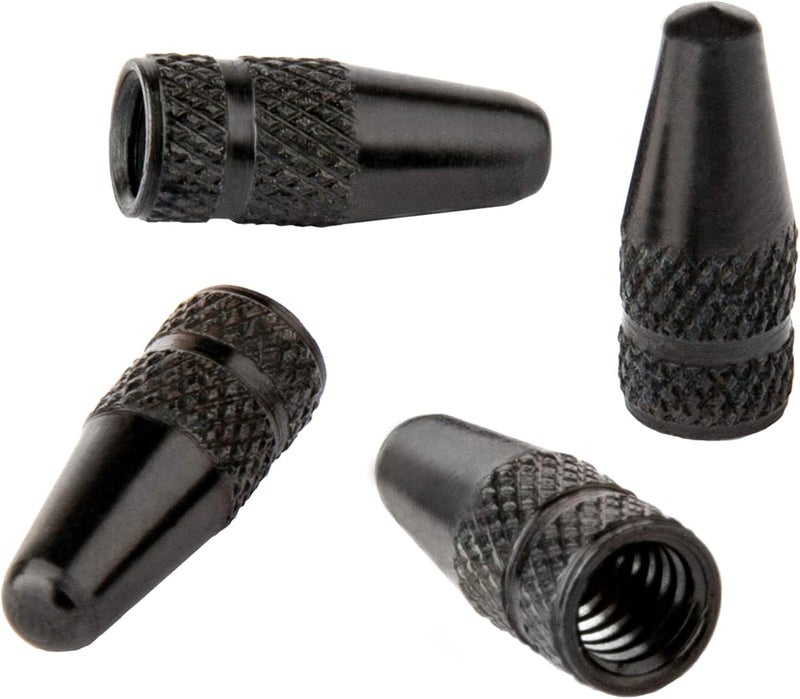Bike Bits Presta Valve Caps - Anodized Aluminum - Use On Presta/French Valves - Designs: Bullet, Rocket, Hamburger, Pocket Rocket (4 Pack) - Image 1