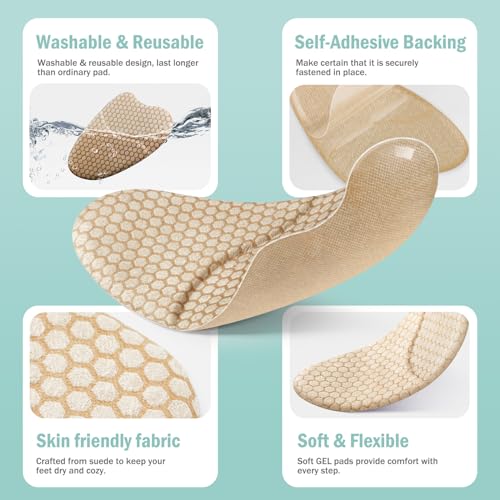 ZAIWOO Metatarsal Pads Women, Ball of Foot Cushions for Women, Heel Inserts for Women, Heel Pads for Shoes, (2 Pairs Foot Pads) High Heel Comfort Pads, Anti Slip, Invisible Design - Image 4