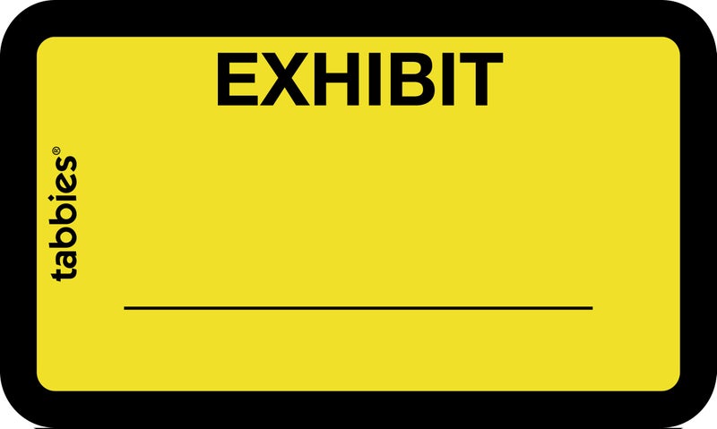 Tabbies Legal Exhibit Labels, Label: 1-5/8"W x 1" H, Sheet: 5-1/4"W x 3-1/4"H, Yellow, Exhibit 252 Labels/Pack (58090) - Image 1