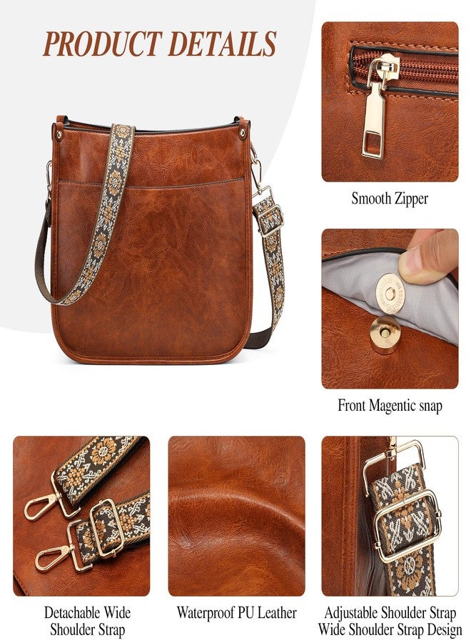 UBAYMAX Leather Crossbody Purses for Women, Trendy Vegan Crossbody Bags Hobo Purses Bag Shoulder With Adjustable Guitar Strap (Brown) - Image 4