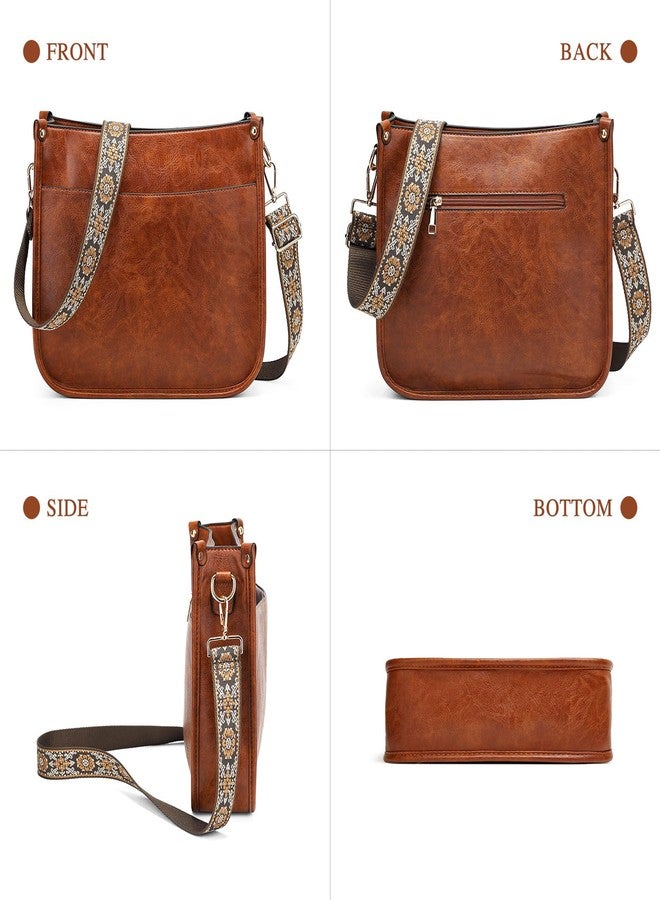 UBAYMAX Leather Crossbody Purses for Women, Trendy Vegan Crossbody Bags Hobo Purses Bag Shoulder With Adjustable Guitar Strap (Brown) - Image 2