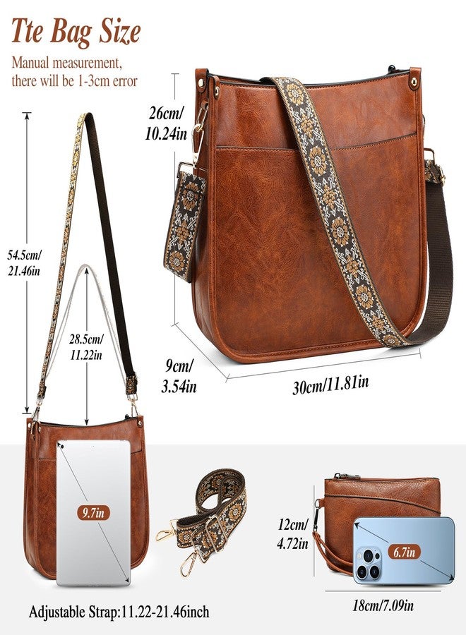UBAYMAX Leather Crossbody Purses for Women, Trendy Vegan Crossbody Bags Hobo Purses Bag Shoulder With Adjustable Guitar Strap (Brown) - Image 3