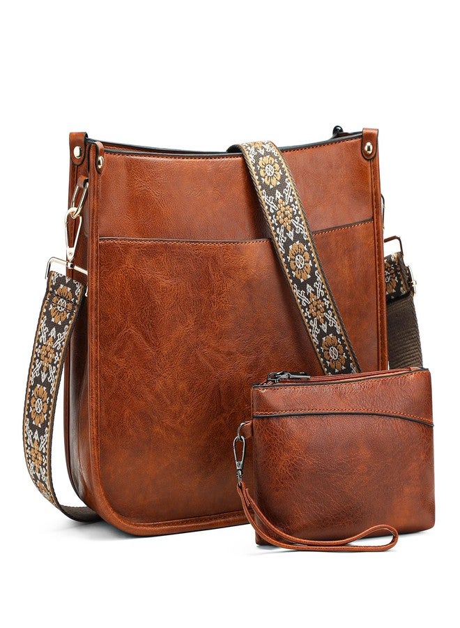 UBAYMAX Leather Crossbody Purses for Women, Trendy Vegan Crossbody Bags Hobo Purses Bag Shoulder With Adjustable Guitar Strap (Brown) - Image 1
