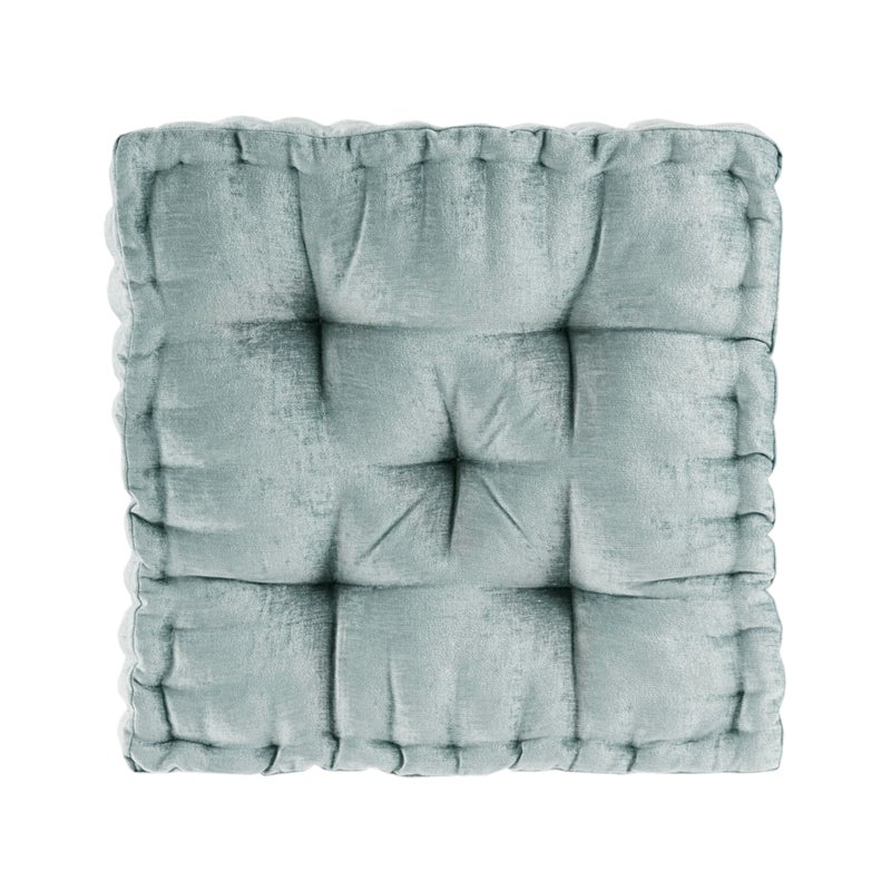 Intelligent Design Azza Floor Pillow, Large Cushions Sitting for Adults, Floor Pillow for Meditation or Yoga, Lustrous Chenille Tufted with Scalloped Edges for Bench/Chair Cushion, 20"x20"x5" Aqua - Image 1