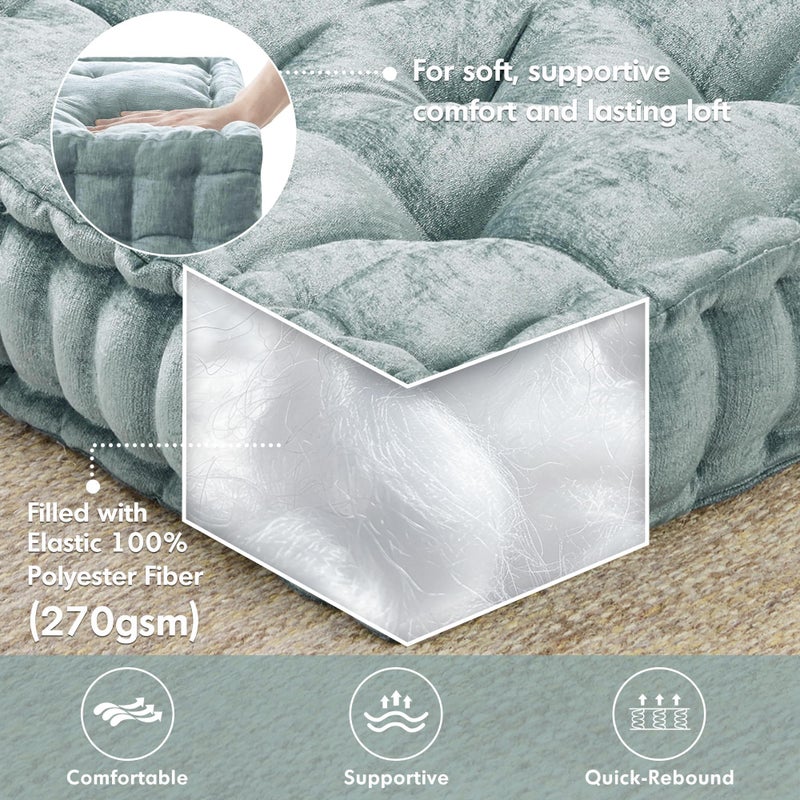 Intelligent Design Azza Floor Pillow, Large Cushions Sitting for Adults, Floor Pillow for Meditation or Yoga, Lustrous Chenille Tufted with Scalloped Edges for Bench/Chair Cushion, 20"x20"x5" Aqua - Image 2
