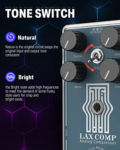Donner Compressor Guitar Pedal, Lax Comp Compressor Pedal for Electric Guitar and Bass, Classic Peak Limiter Style Compressor with 2 Band EQ Boost Effect Pure Analog True Bypass - Image 2