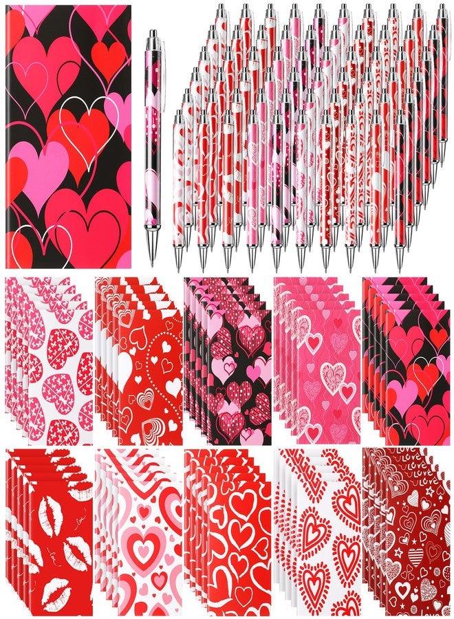 Skyygemm 120 Pcs Valentine's Day Gifts, 60 Pcs Valentine Notepads 4.92 x 3.15 Inch Notebooks Small Journals Bulk, 60 Pcs Ballpoint Pens Black Ink Pens for Journaling Office Gifts - Image 1