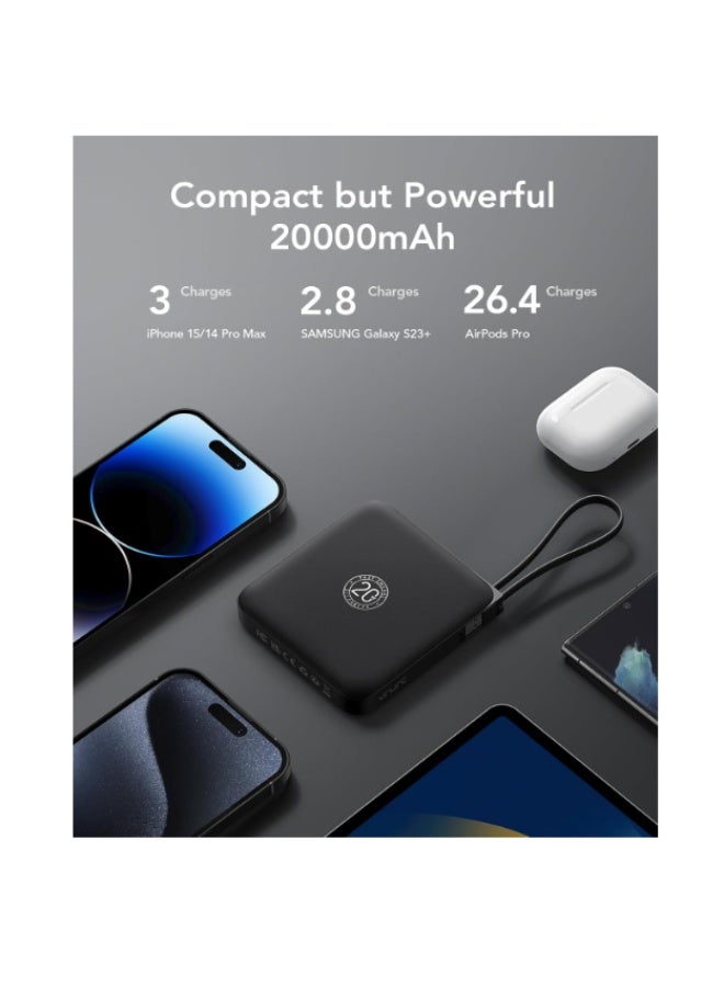 VRURC 20000mAh Power Bank with Built-in Cables, 22.5W Fast Charging Phone Portable Charger, USB C Battery Pack, LED Display, Compatible with iPhone, Compatible with Samsung, Android Phone - Image 3