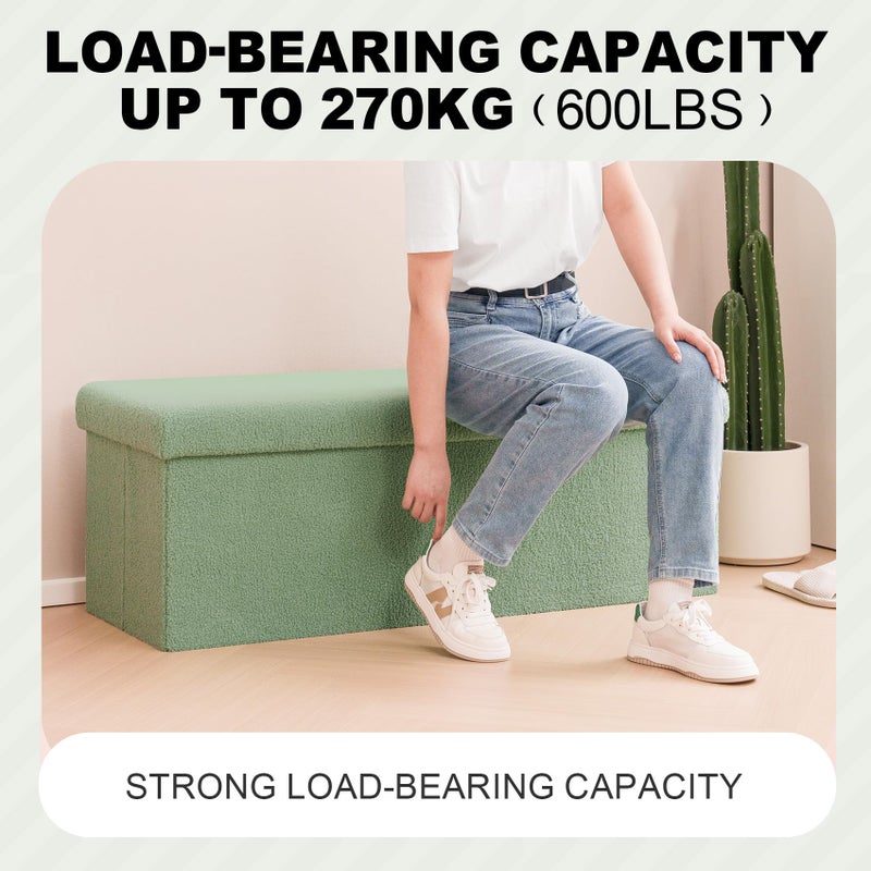 PINPLUS Storage Ottoman Bench Sherpa Ottoman Foot Rest, Foldable Boucle Ottomans Large Storage Box Entryway Bench for Dorm, Green 43.3'' x 15'' x 15'' - Image 4