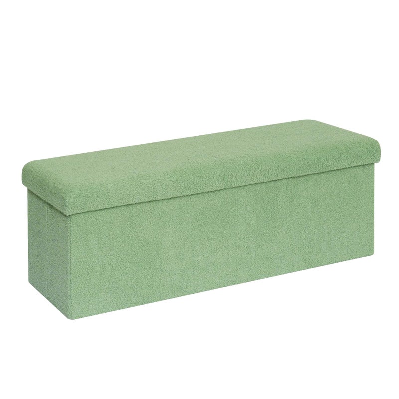 PINPLUS Storage Ottoman Bench Sherpa Ottoman Foot Rest, Foldable Boucle Ottomans Large Storage Box Entryway Bench for Dorm, Green 43.3'' x 15'' x 15'' - Image 1