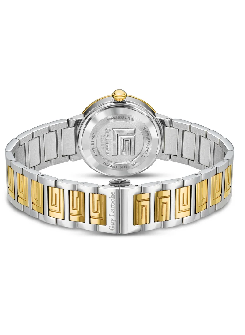 Guy Laroche Ariane Watch for Women with Silver and Gold Stainless Steel Bracelet 25 mm 5 Atm
