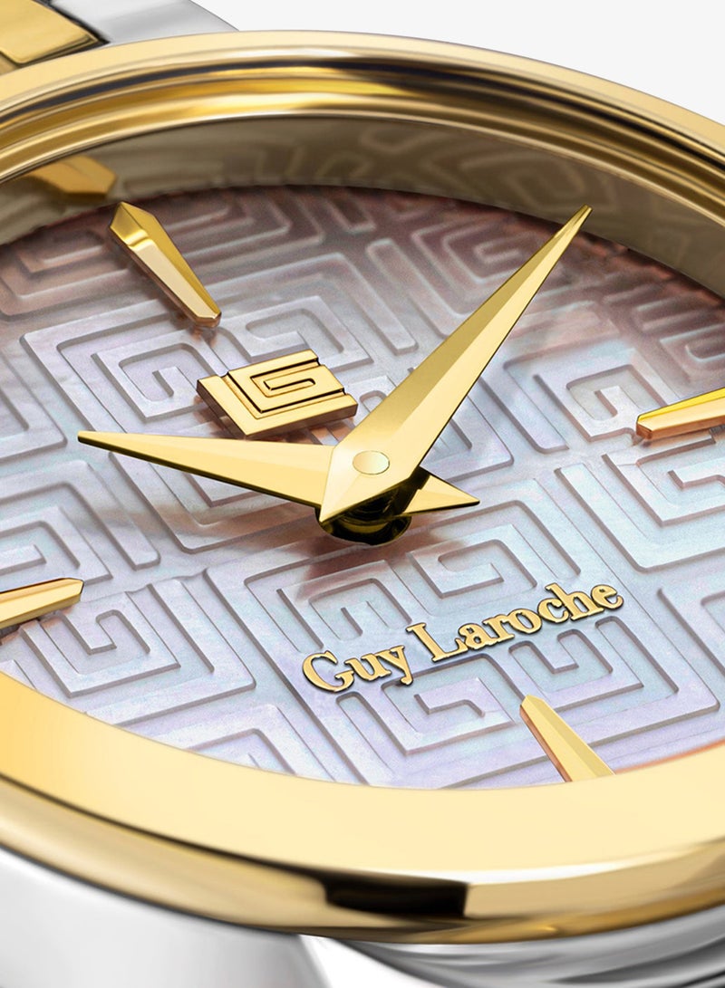 Guy Laroche Ariane Watch for Women with Silver and Gold Stainless Steel Bracelet 25 mm 5 Atm - Image 4