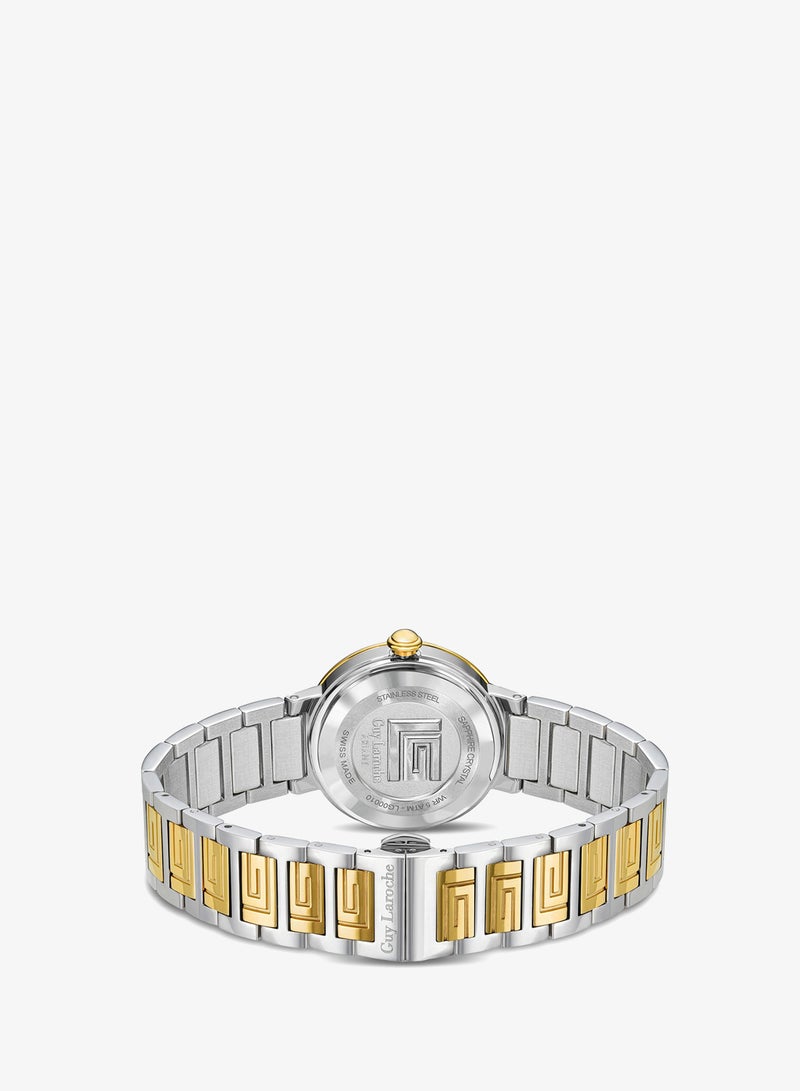 Guy Laroche Ariane Watch for Women with Silver and Gold Stainless Steel Bracelet 25 mm 5 Atm - Image 3