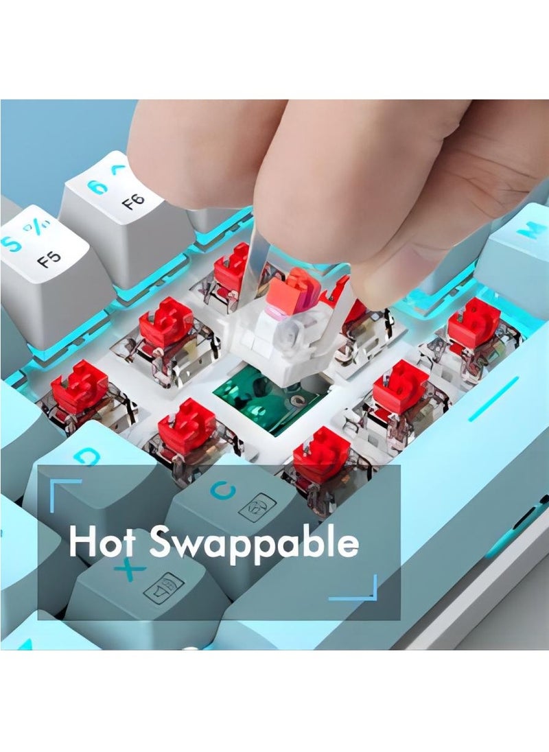 E-YOOSO - Z-686 65% Gaming Keyboard,Hot Swappable Red Switch, 68Keys Mini Wired Mechanical Keyboard with Ice Blue Backlit, Separate Arrow Keys for Office Gaming - Blue White - Image 1