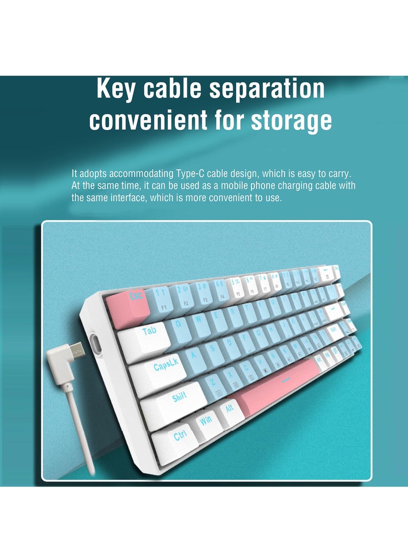 E-YOOSO - Z-686 65% Gaming Keyboard,Hot Swappable Red Switch, 68Keys Mini Wired Mechanical Keyboard with Ice Blue Backlit, Separate Arrow Keys for Office Gaming - Blue White - Image 1