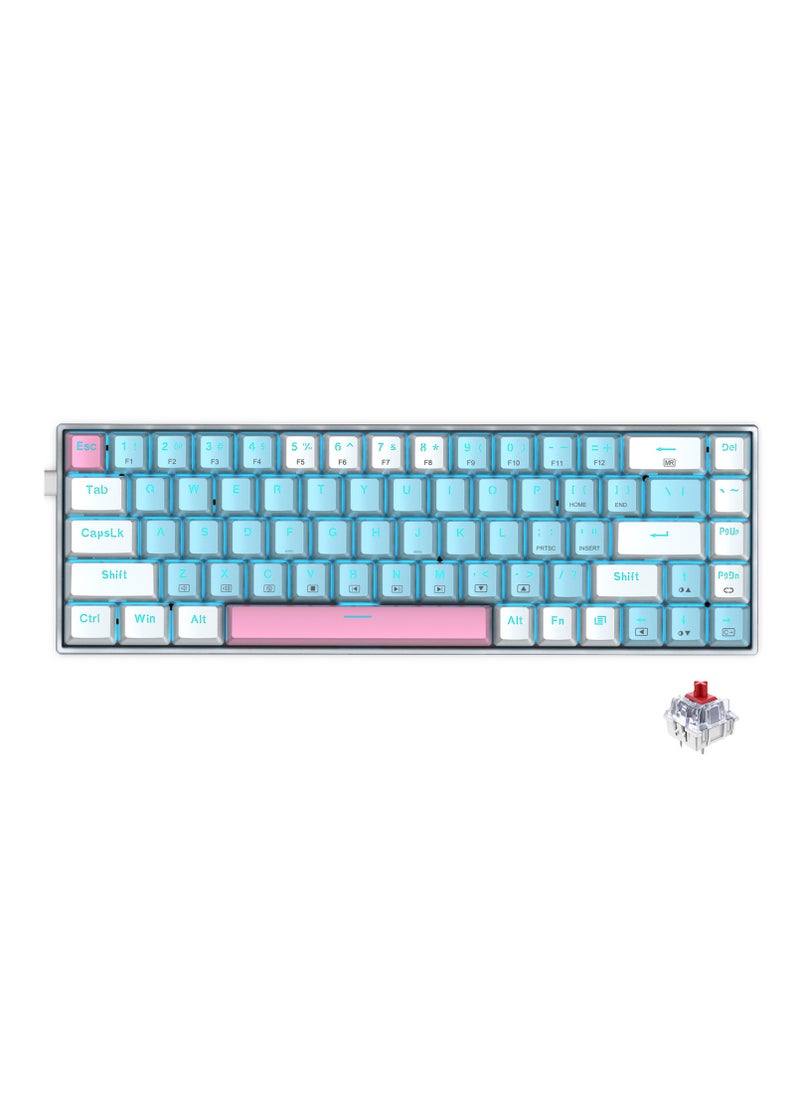 E-YOOSO - Z-686 65% Gaming Keyboard,Hot Swappable Red Switch, 68Keys Mini Wired Mechanical Keyboard with Ice Blue Backlit, Separate Arrow Keys for Office Gaming - Blue White - Image 1