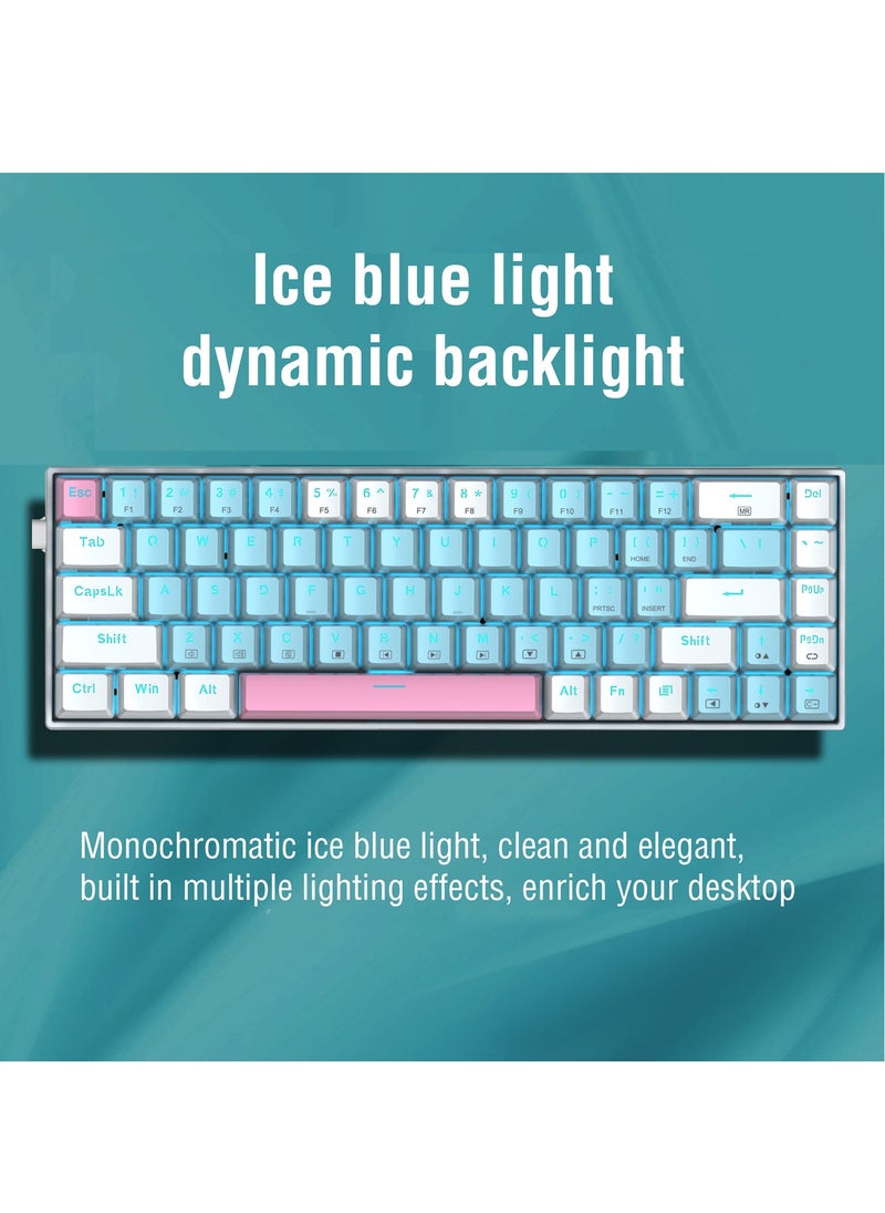 E-YOOSO - Z-686 65% Gaming Keyboard,Hot Swappable Red Switch, 68Keys Mini Wired Mechanical Keyboard with Ice Blue Backlit, Separate Arrow Keys for Office Gaming - Blue White - Image 1