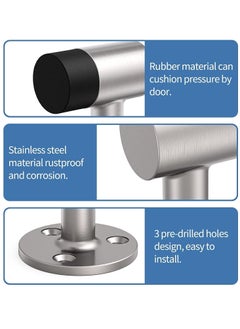 Generic 2 Packs Door Stops Rubber Black Door Stop Modern Chrome Silver Door Stopper Floor Mount Door Stop Heavy Duty Door Stopper with Rubber Bumper  - Image 2