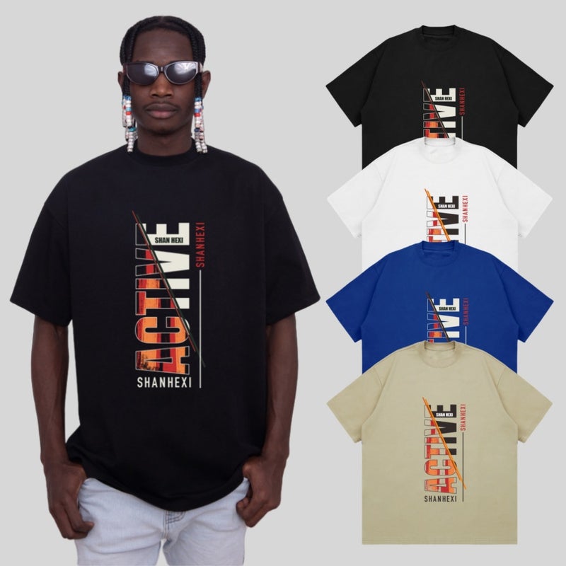 American Style Black Short-Sleeved T-Shirt Oversize Summer Creative Letter Printed Loose Casual Heavy Top Ins Men - Image 2